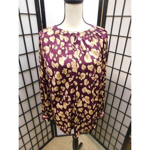 Nine West Women's Long Sleeve Blouse Purple Beige Abstract Boatneck 1X